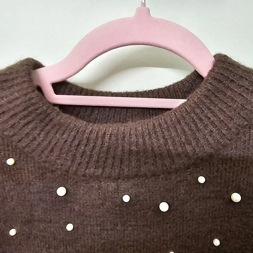 Warm Brown Sweater with Pearls Size S | City Chic - Picture 6 of 9